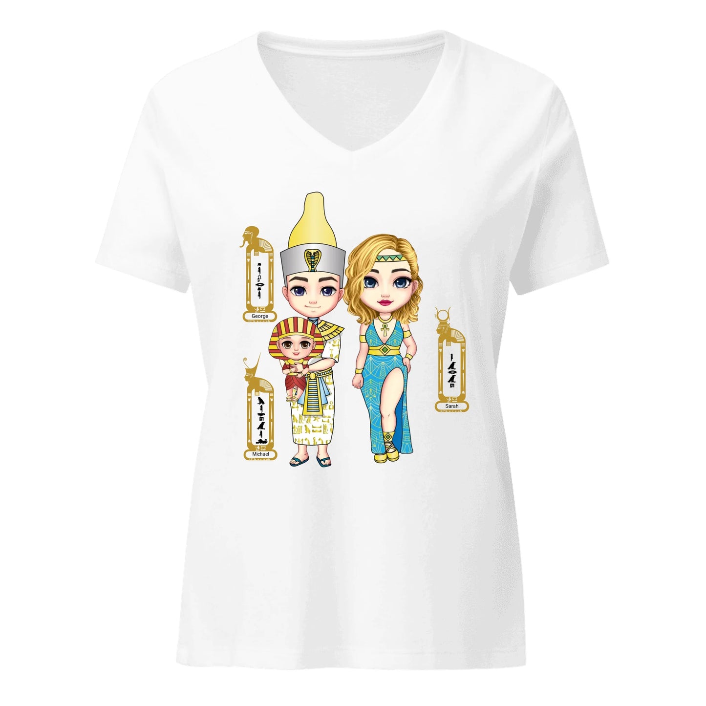 Personalized Egyptian Hieroglyph New Parents & Baby | Women's Relaxed V-Neck T-Shirt