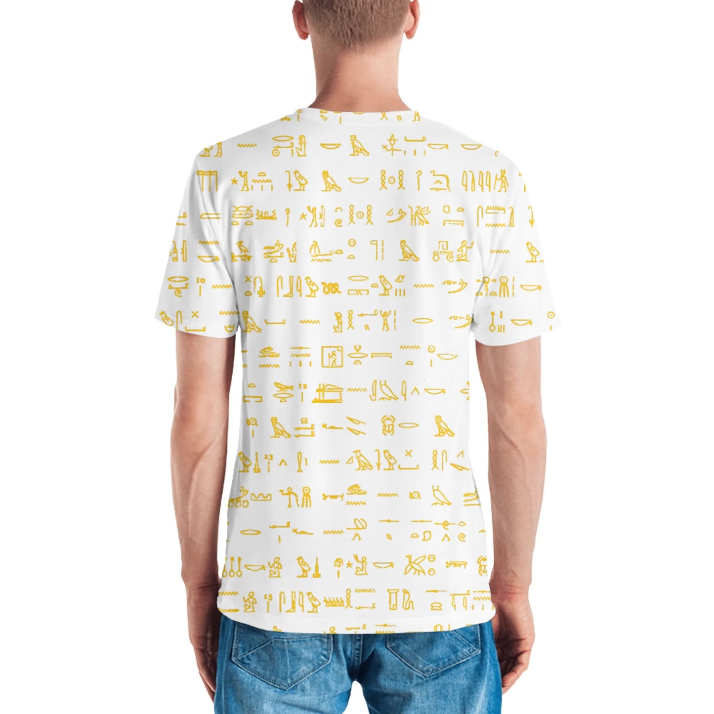 All-Over Print Men's Crew Neck T-Shirt | Classic Egyptian Pattern & Custom Cartouche