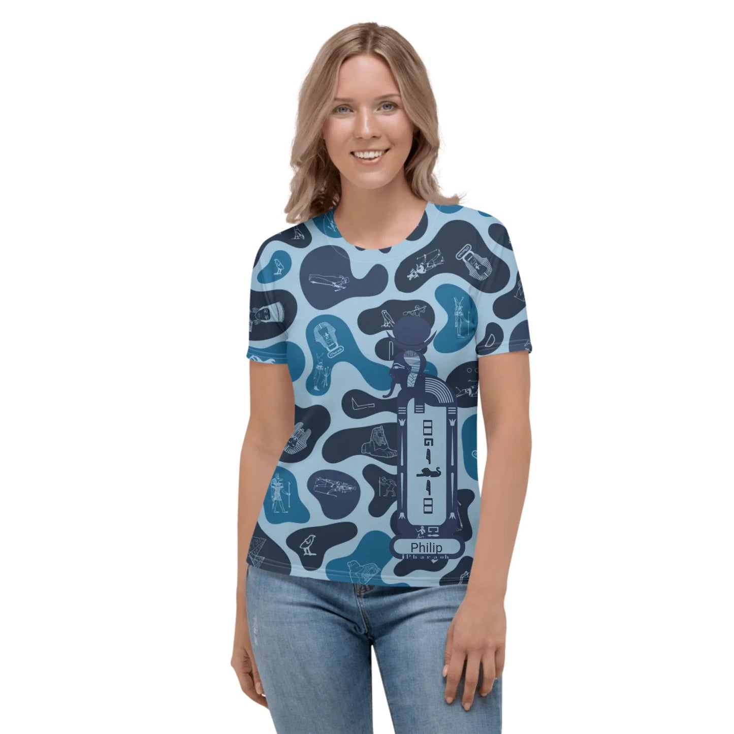 Personalized All-Over Print Women's Crew Neck T-Shirt | Camouflage | Deep Ocean
