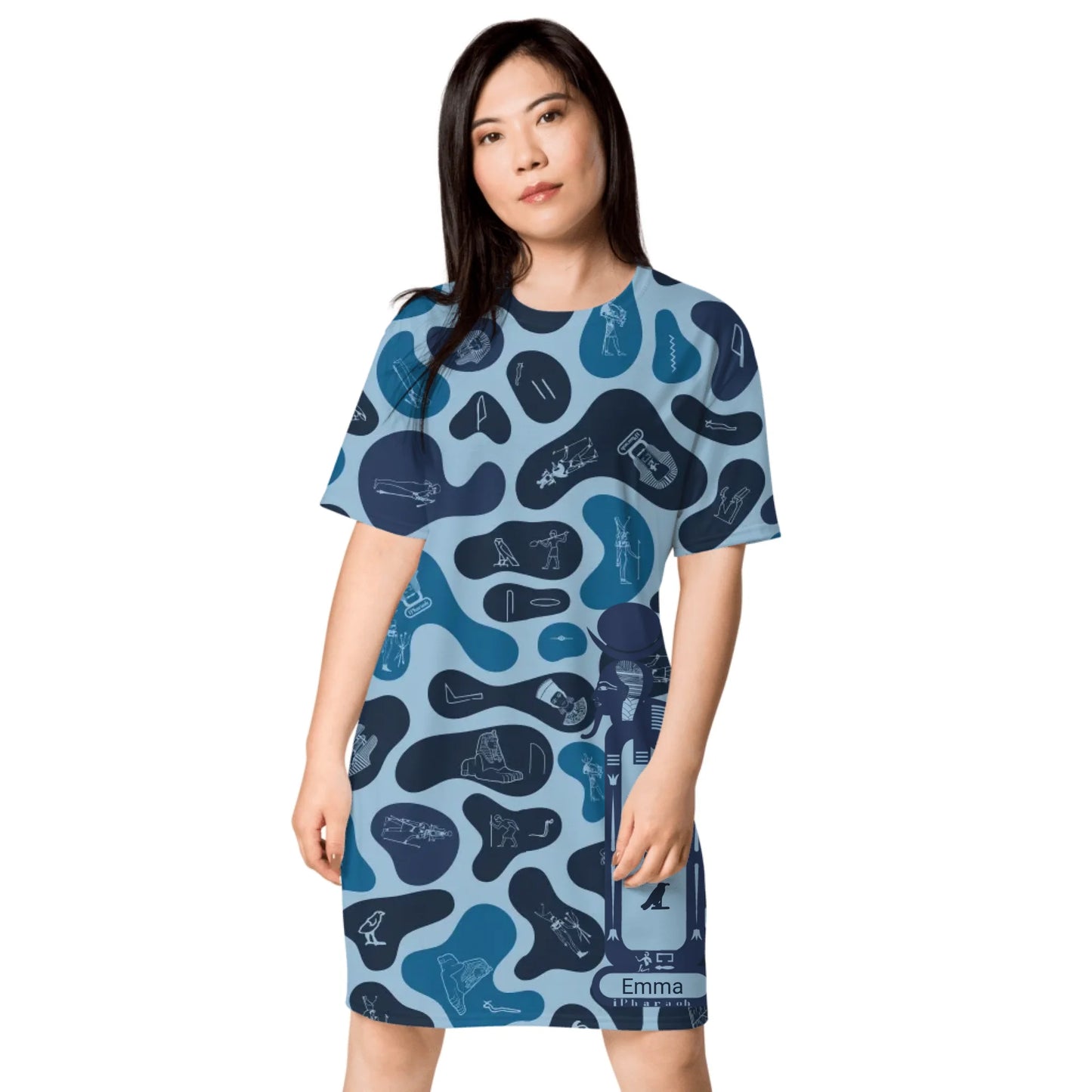 Custom Name T-Shirt Dress – Personalized Camouflage Print Dress | Deep Ocean