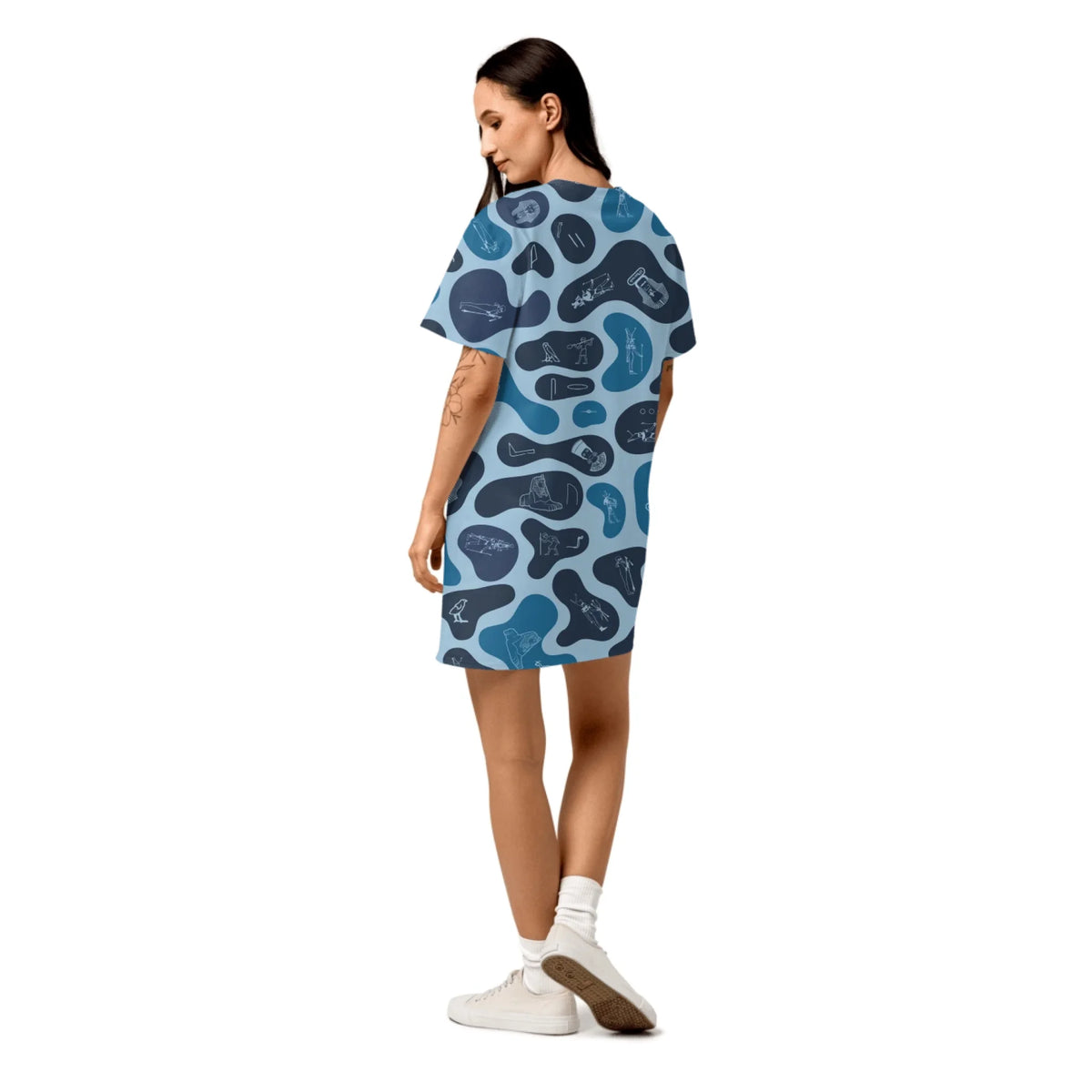 Custom Name T-Shirt Cotton Dress – Personalized Camouflage Print Dress | Deep Ocean