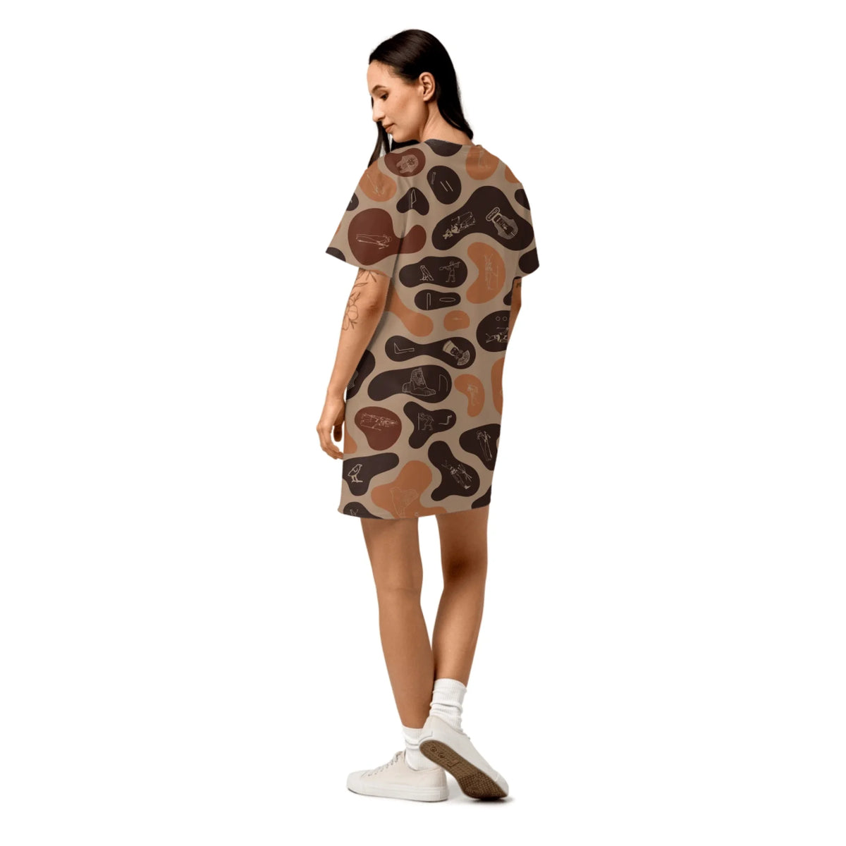 Custom Name T-Shirt Cotton Dress – Personalized Camouflage Print Dress | Burnt Sand