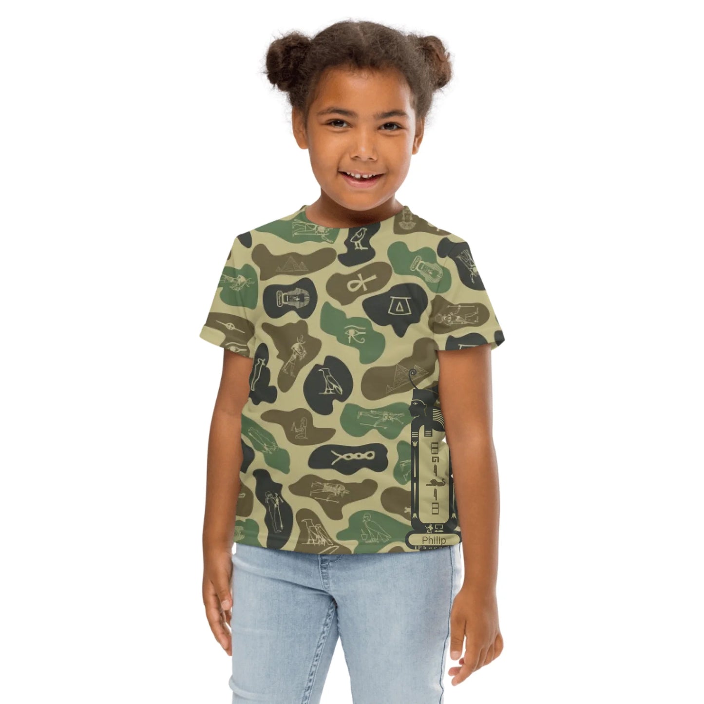 Personalized All-Over Print Kids Crew Neck T-Shirt | Subtle Camo | Olive Drab