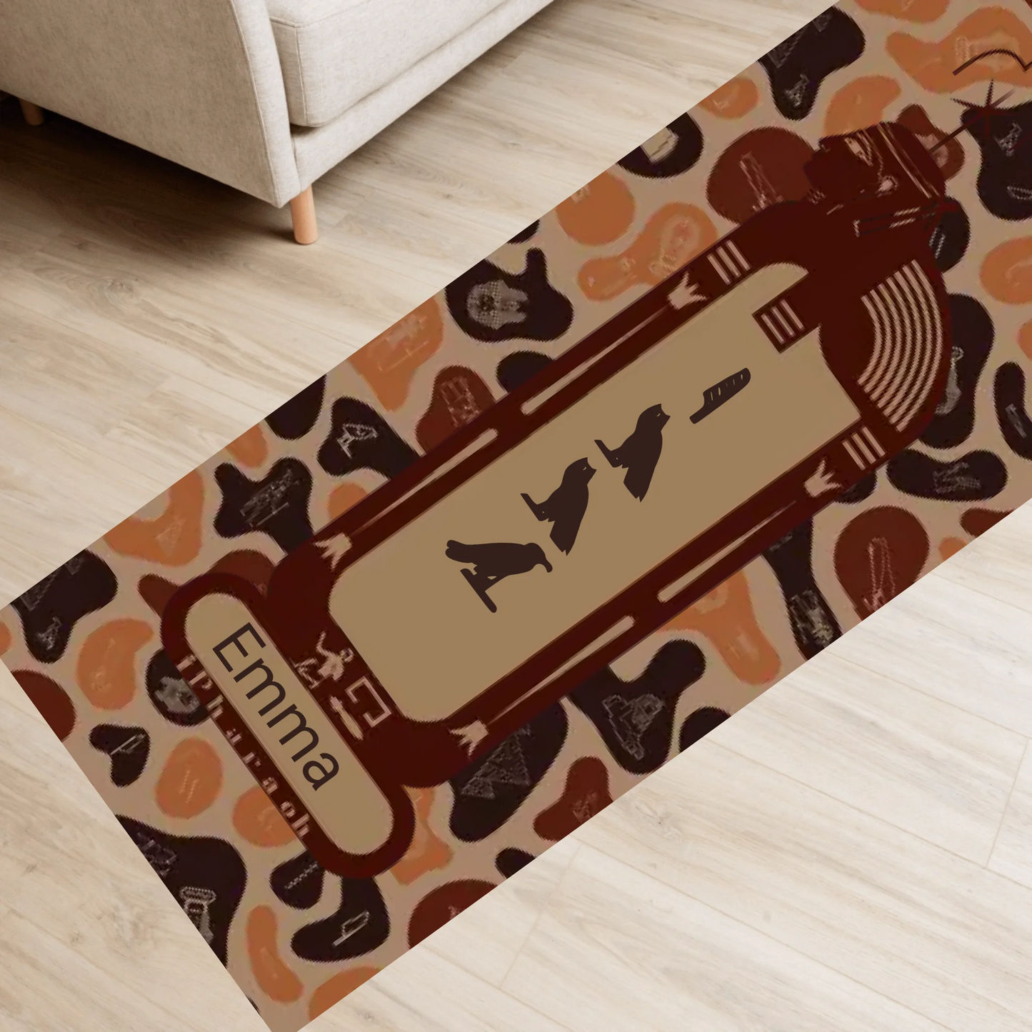 Egyptian Hieroglyphic Yoga Mat | Personalized Name | Custom Fitness & Meditation Mat | Burnt Sand