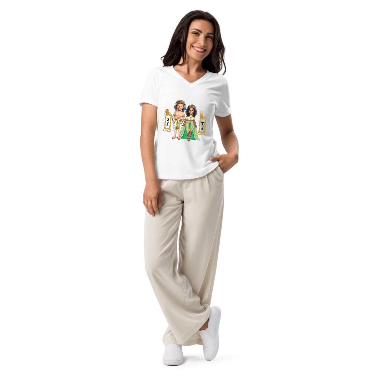 Custom Chibi Couple Shirt | Personalized Photo to Cartoon with Name | Women's Relaxed V-Neck