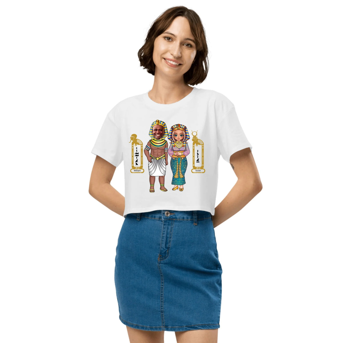 Personalized Couple Cartoon Portrait Crop Top | Custom Photo Chibi Art with Names | Women's Crop Top