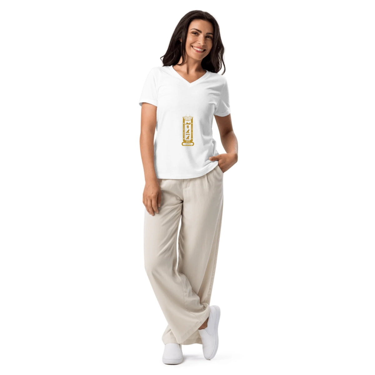 Custom Cartouche Name Shirt | Personalized Photo Portrait Tee | Women's Relaxed V-Neck