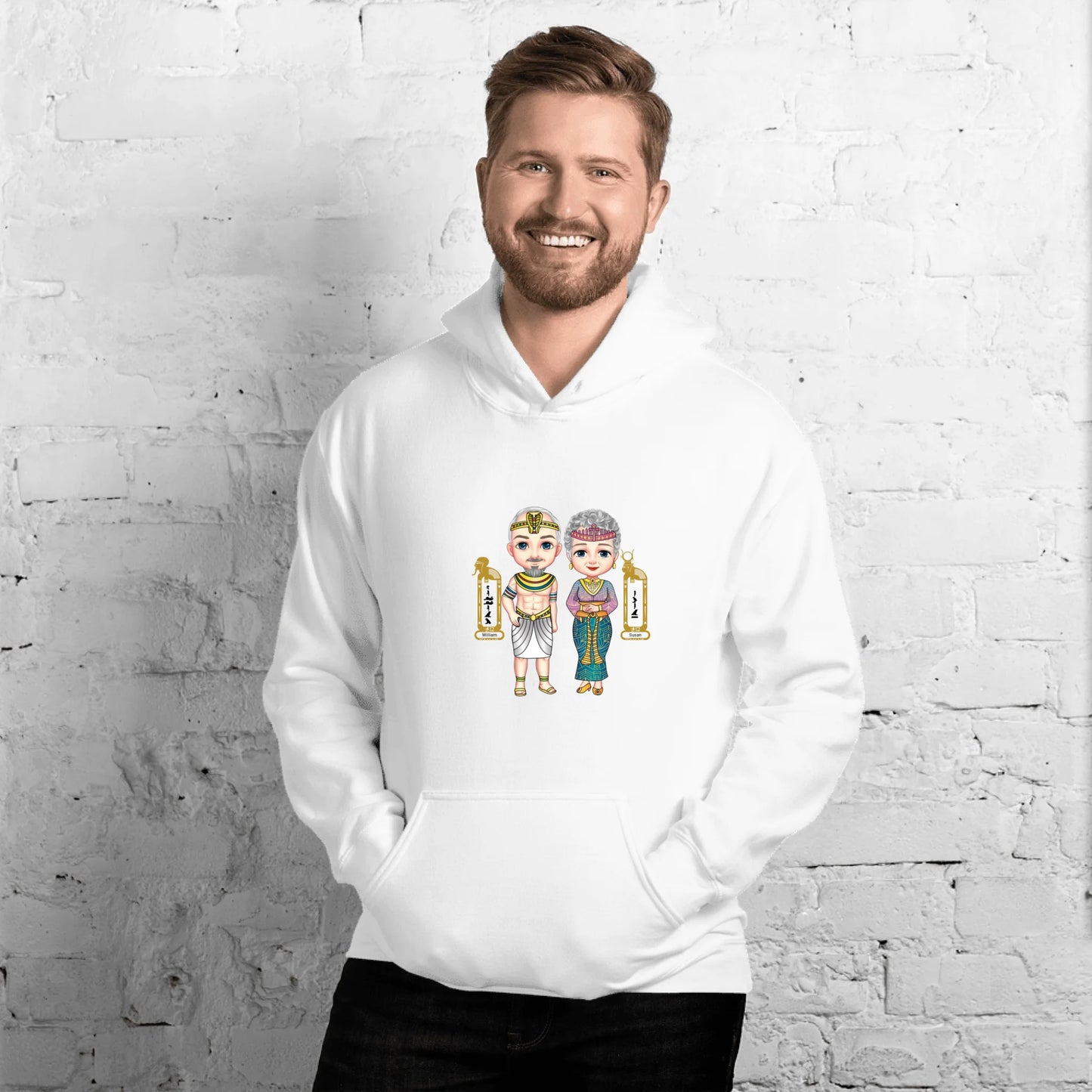 Custom Egyptian Hieroglyph Old Couple & Grandparents Unisex Hoodie