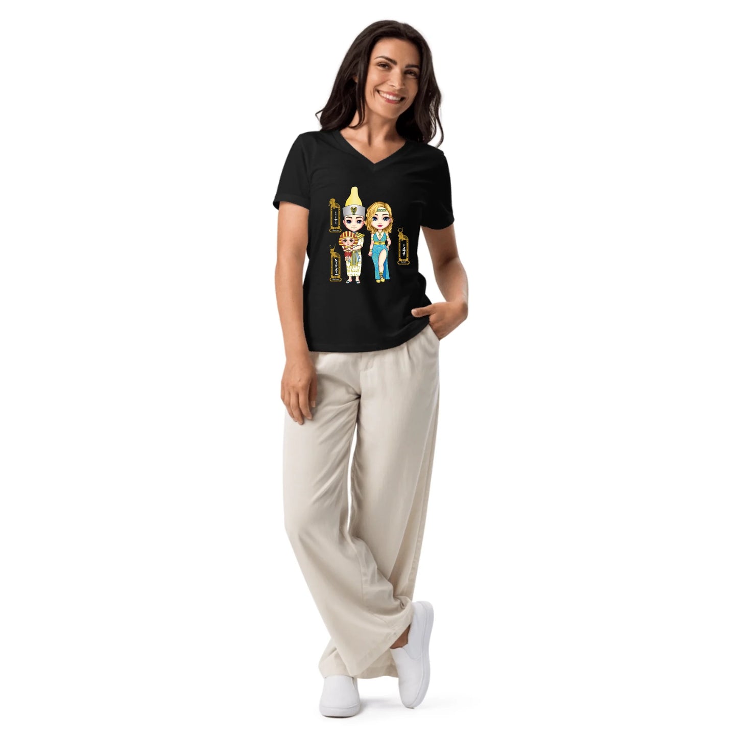 Personalized Egyptian Hieroglyph New Parents & Baby | Women's Relaxed V-Neck T-Shirt