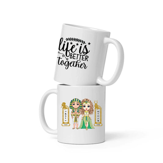 White Glossy Mug | Personalized Egyptian Hieroglyph Romantic Keepsake