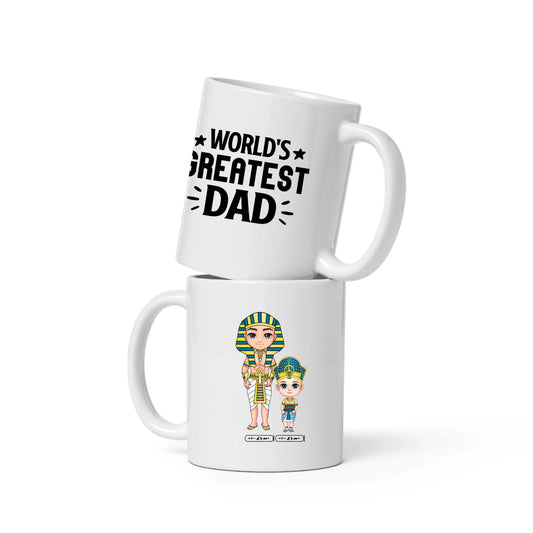 White Glossy Mug | Personalized Pharaoh’s Legacy Father & Kids