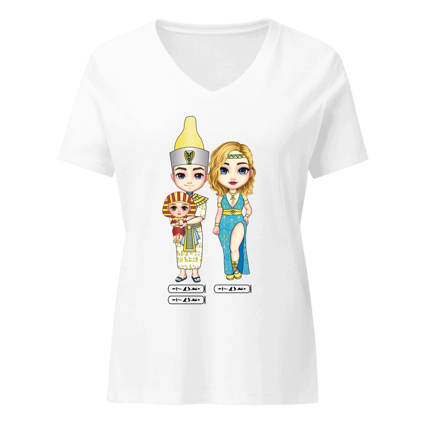 Personalized Egyptian Hieroglyph New Parents & Baby | Women's Relaxed V-Neck T-Shirt