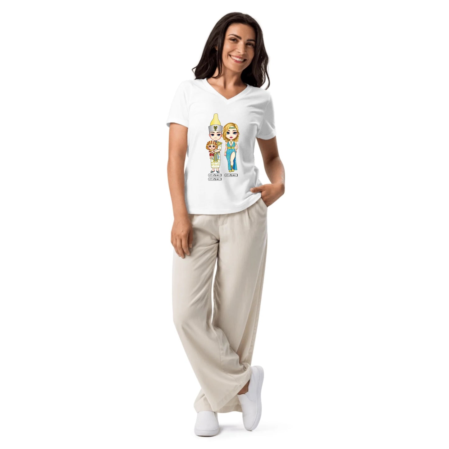Personalized Egyptian Hieroglyph New Parents & Baby | Women's Relaxed V-Neck T-Shirt