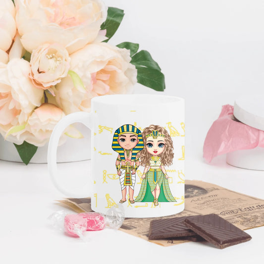 White Glossy Mug | Personalized Egyptian Hieroglyph Romantic Keepsake