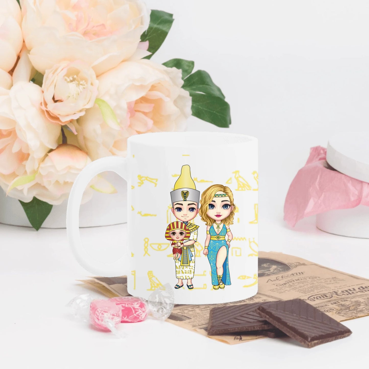 White Glossy Mug | Custom Egyptian Hieroglyph Newborn Blessing