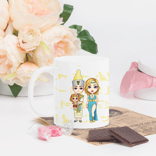 White Glossy Mug | Custom Egyptian Hieroglyph Newborn Blessing