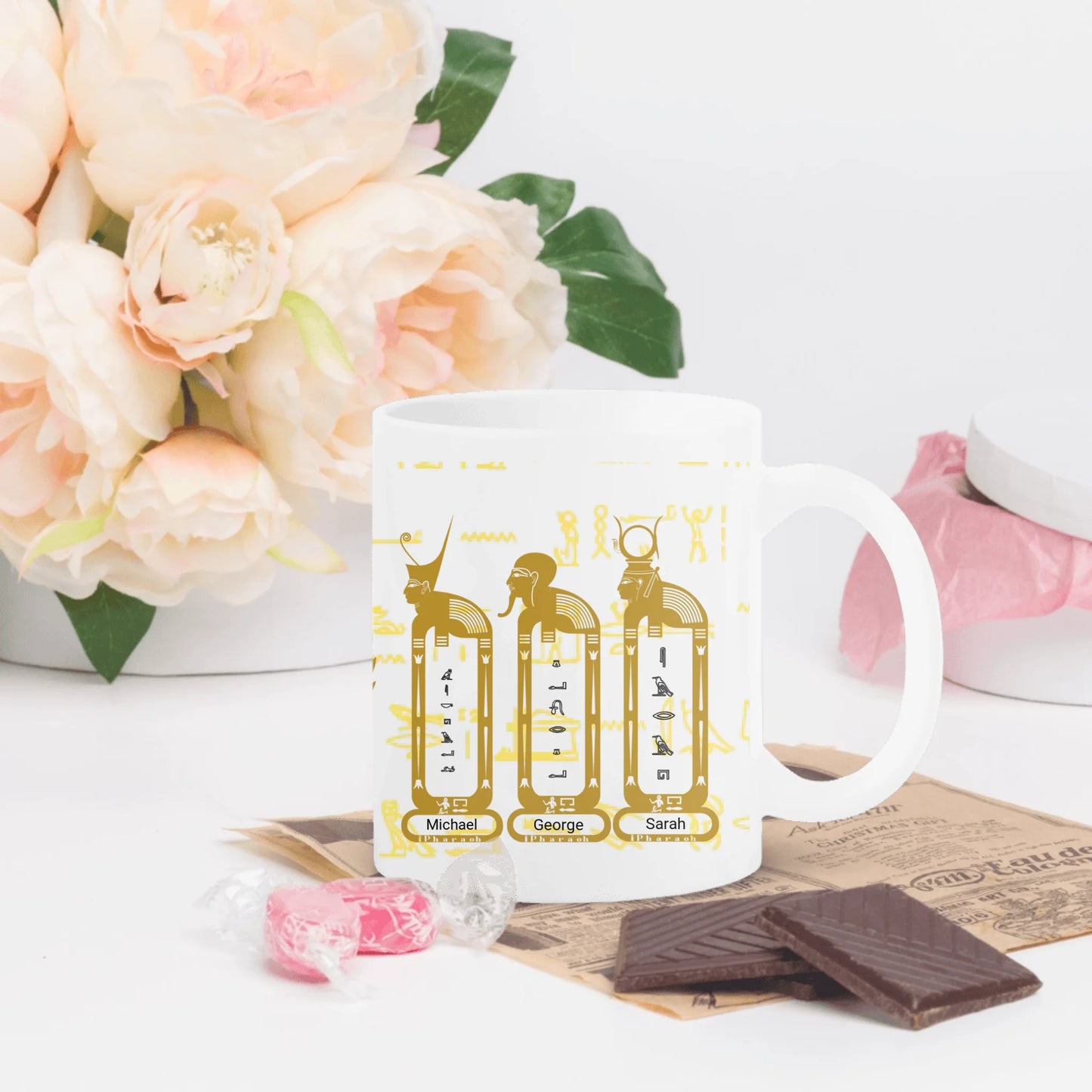 White Glossy Mug | Custom Egyptian Hieroglyph Newborn Blessing