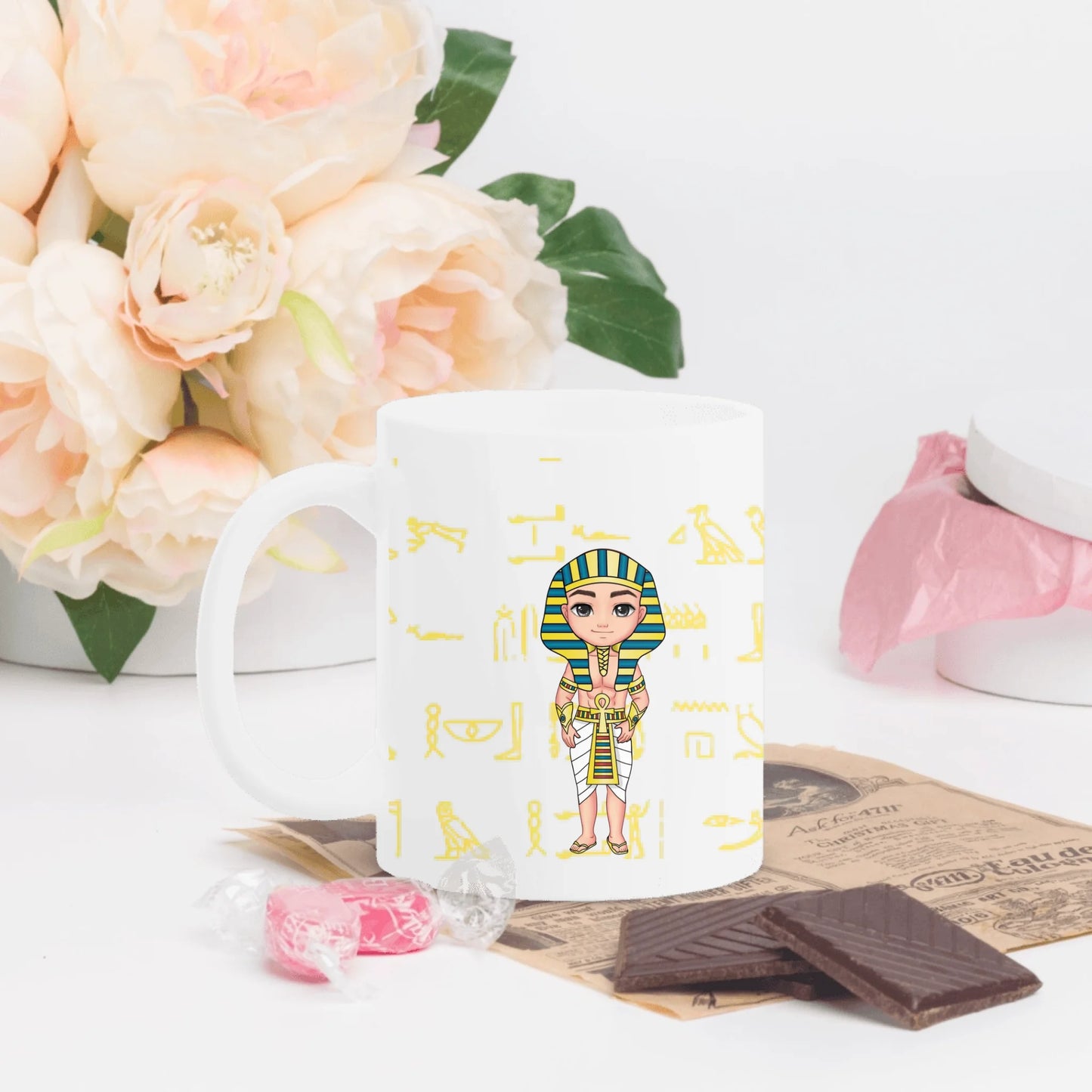 White Glossy Mug | Personalized Eternal Sibling Bond Egyptian Edition