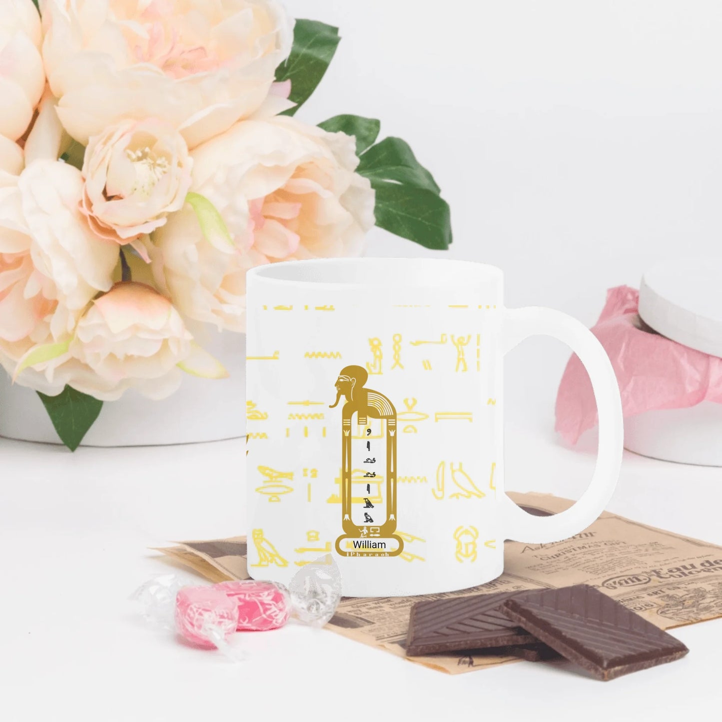 White Glossy Mug | Personalized Eternal Sibling Bond Egyptian Edition