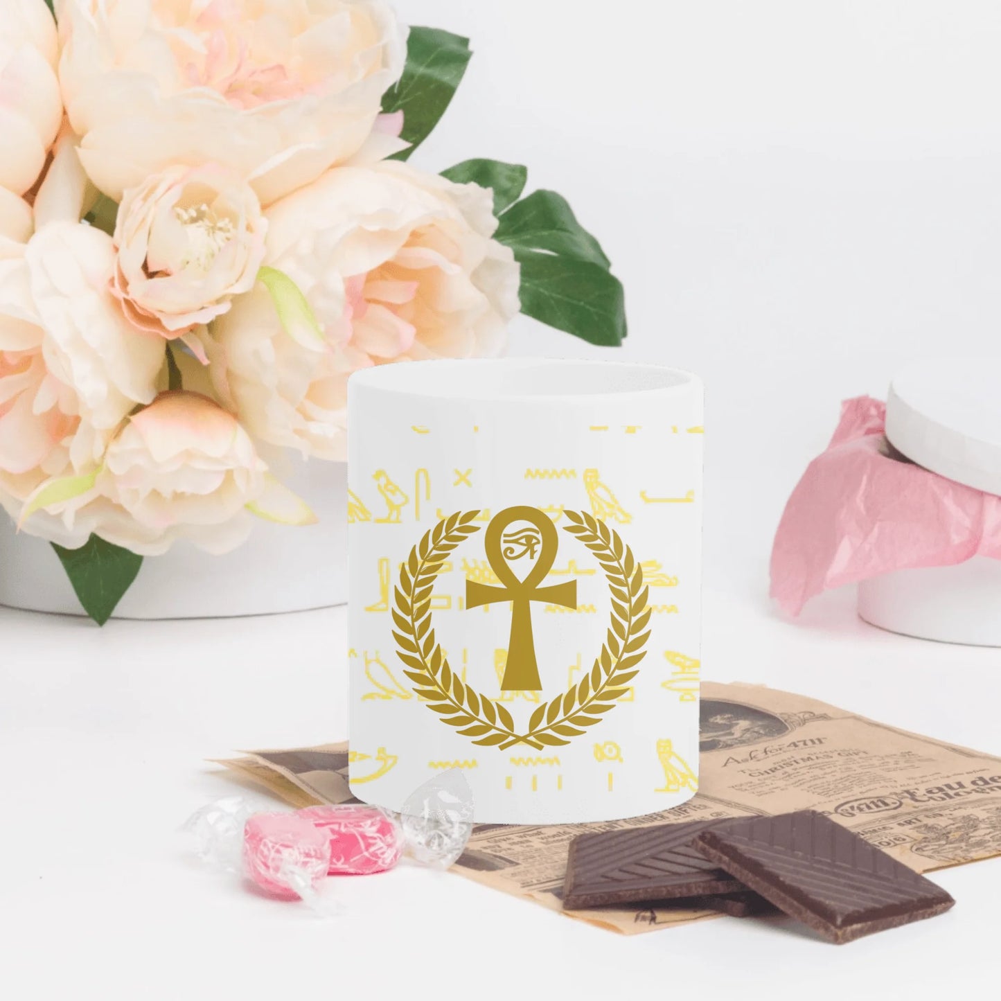 White Glossy Mug | Personalized Eternal Sibling Bond Egyptian Edition