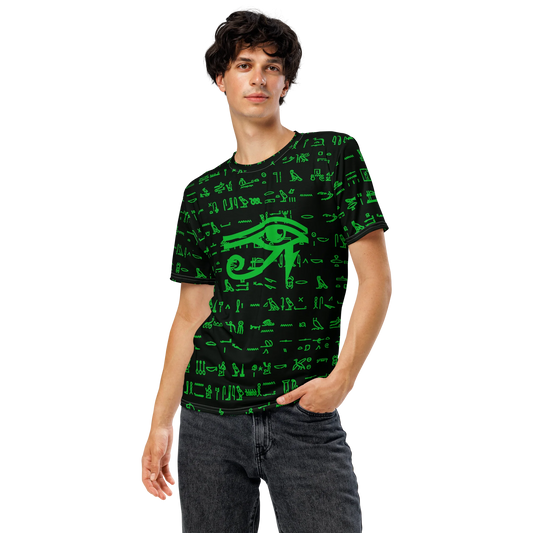 All-Over Print Men's Crew Neck T-Shirt | Classic Egyptian Black Pattern & Custom Cartouche