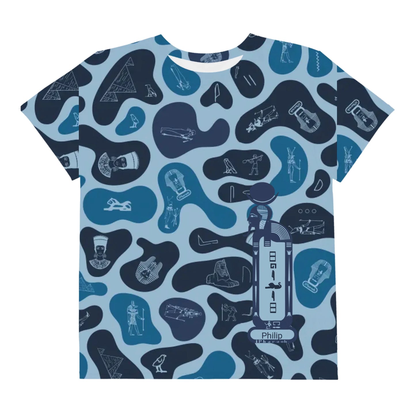 Personalized All-Over Print Youth Crew Neck T-shirt | Camouflage | Deep Ocean