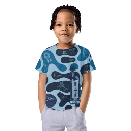 Personalized All-Over Print Kids Crew Neck T-Shirt | Camouflage | Deep Ocean