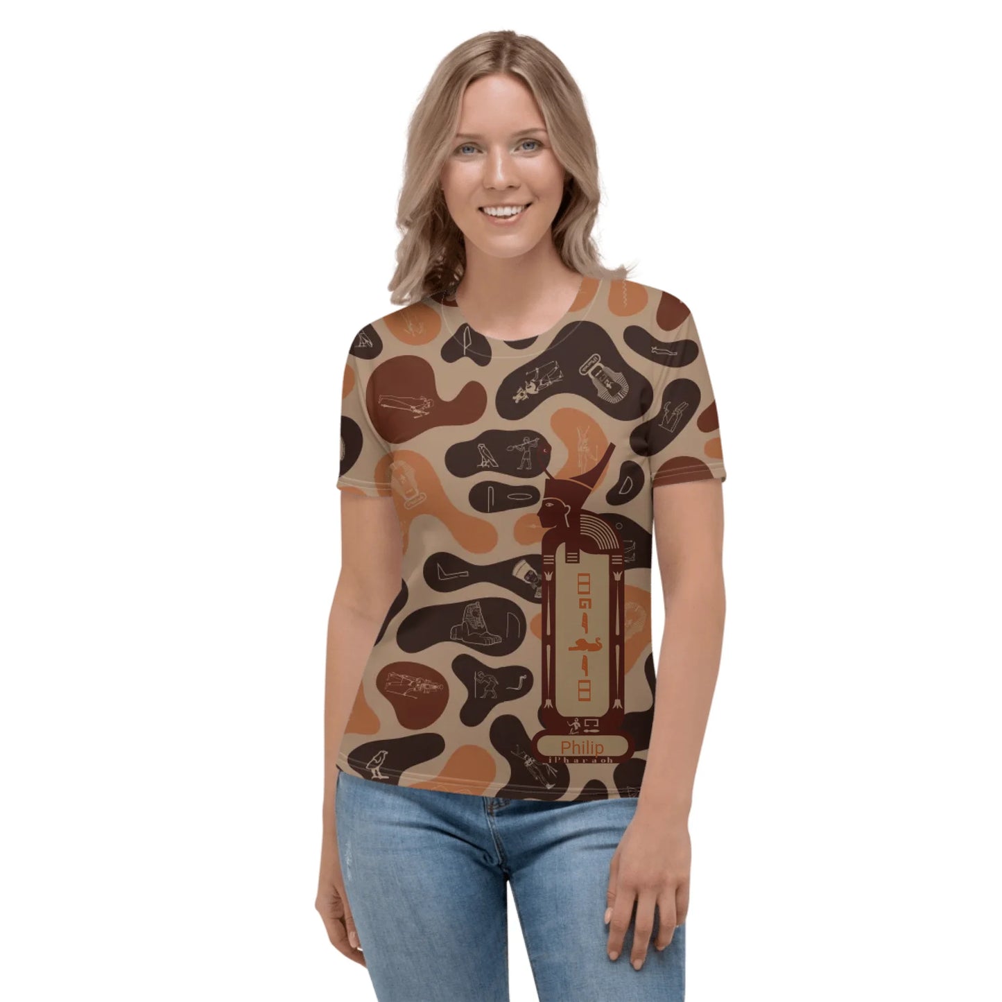 Personalized All-Over Print Women's Crew Neck T-Shirt | Camouflage | Burnt Sand