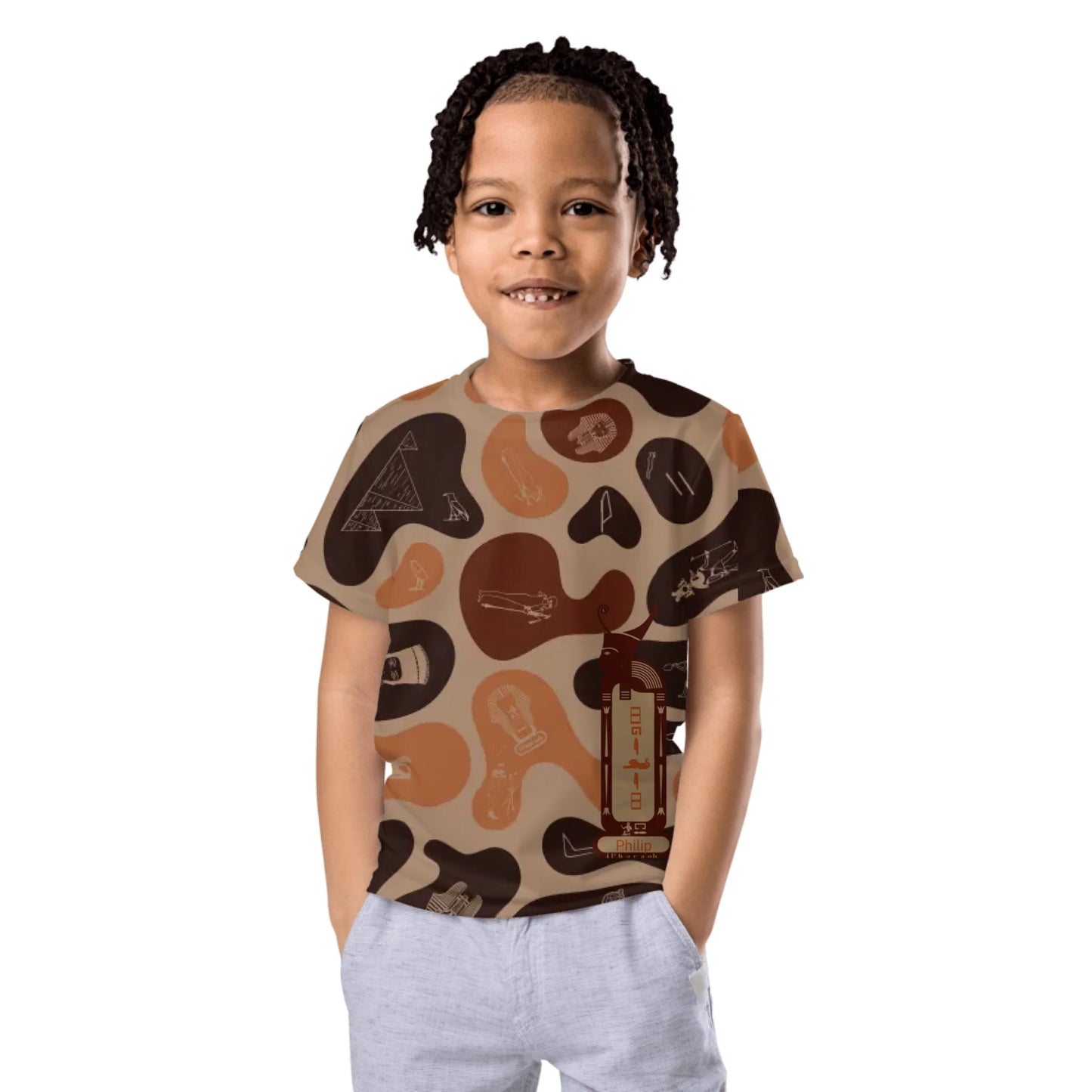 Personalized All-Over Print Kids Crew Neck T-Shirt | Camouflage | Burnt Sand
