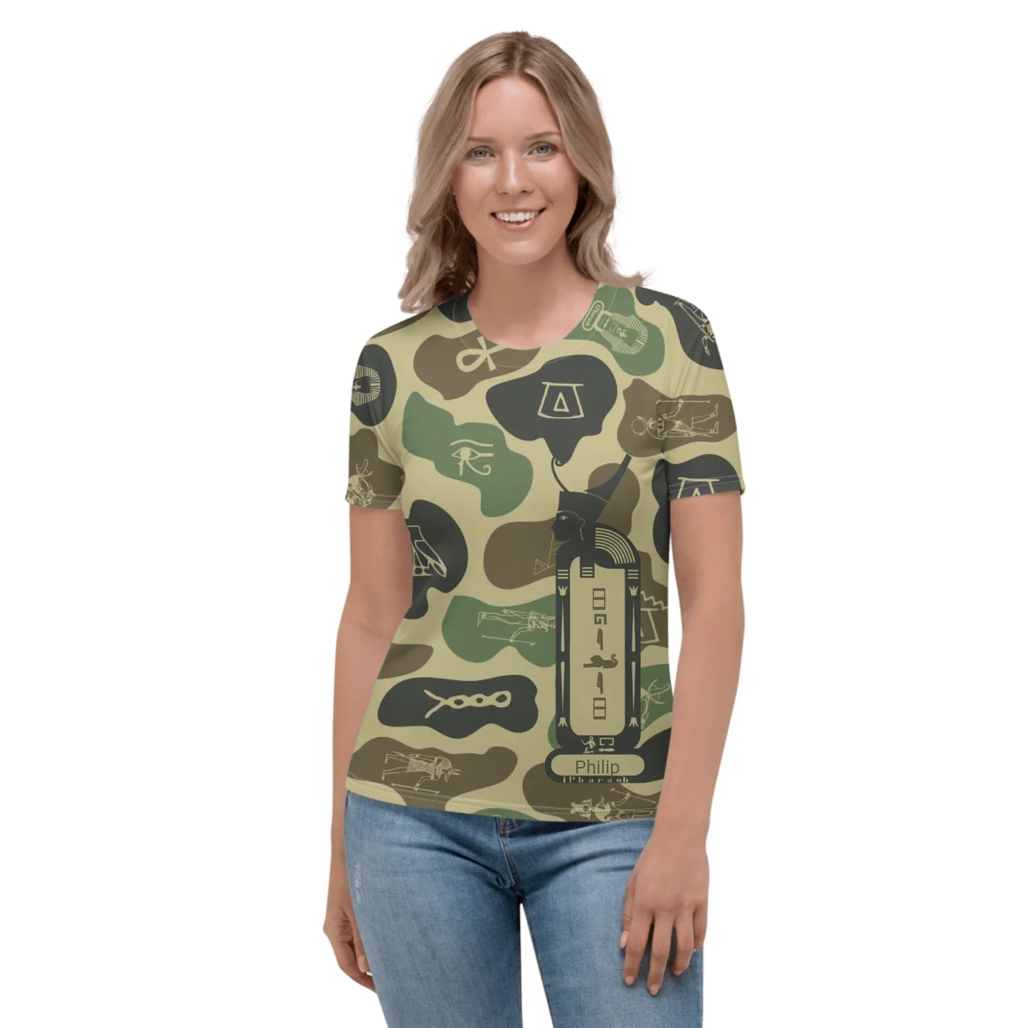 Personalized All-Over Print Women's Crew Neck T-Shirt | Camouflage | Olive Drab
