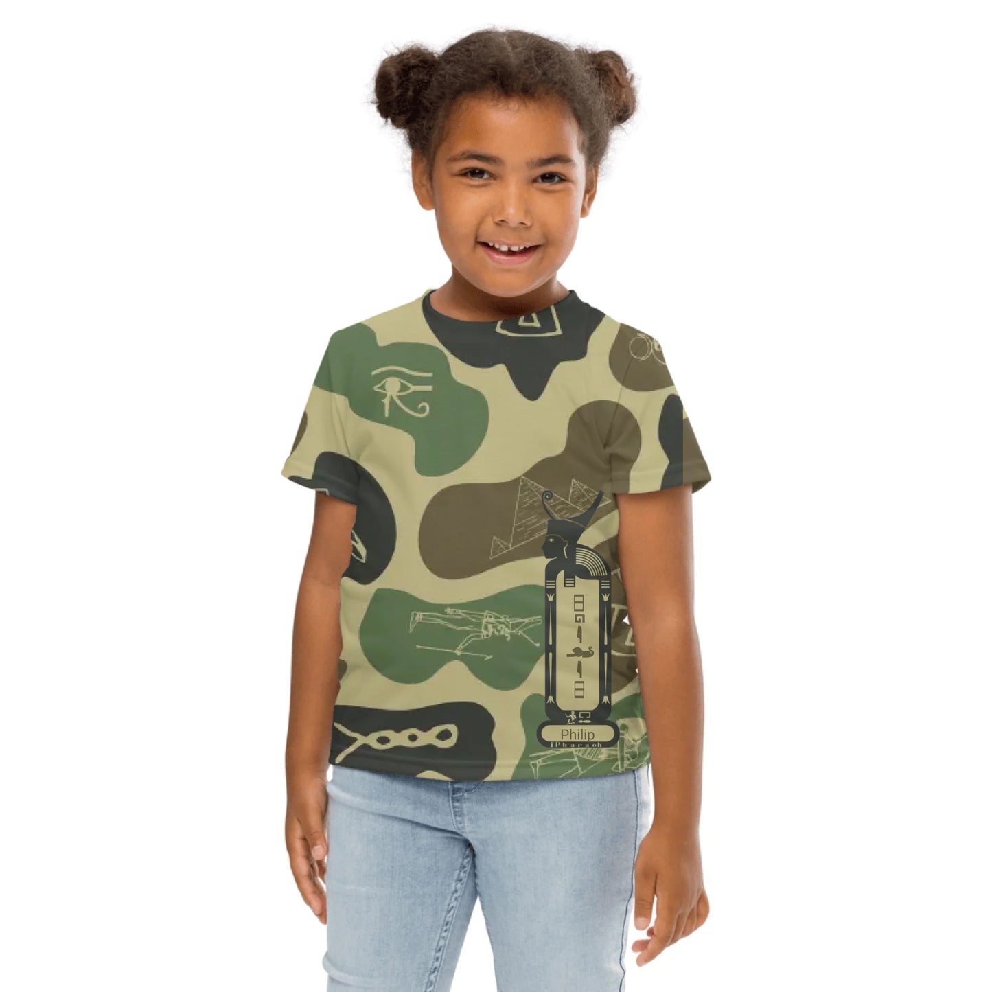 Personalized All-Over Print Kids Crew Neck T-Shirt | Camouflage | Olive Drab