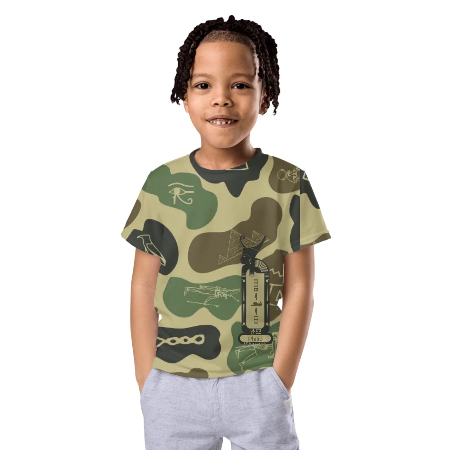 Personalized All-Over Print Kids Crew Neck T-Shirt | Camouflage | Olive Drab