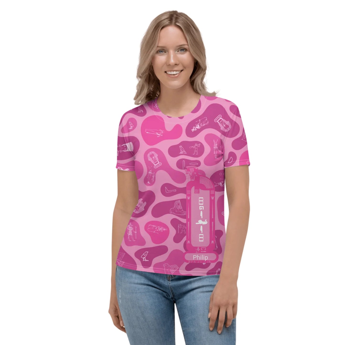 Personalized All-Over Print Women's Crew Neck T-Shirt | Camouflage | Vibrant Lotus