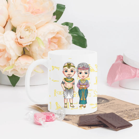 White Glossy Mug | Personalized Timeless Love Egyptian Grandparents Edition