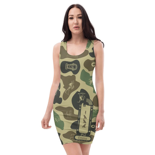 Custom Name Camo Bodycon Dress – Personalized Camouflage Mini Dress | Olive Drab