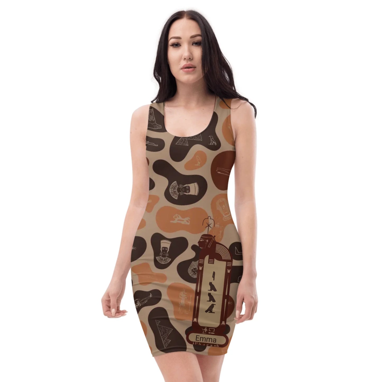 Custom Name Camo Bodycon Dress – Personalized Camouflage Mini Dress | Burnt Sand
