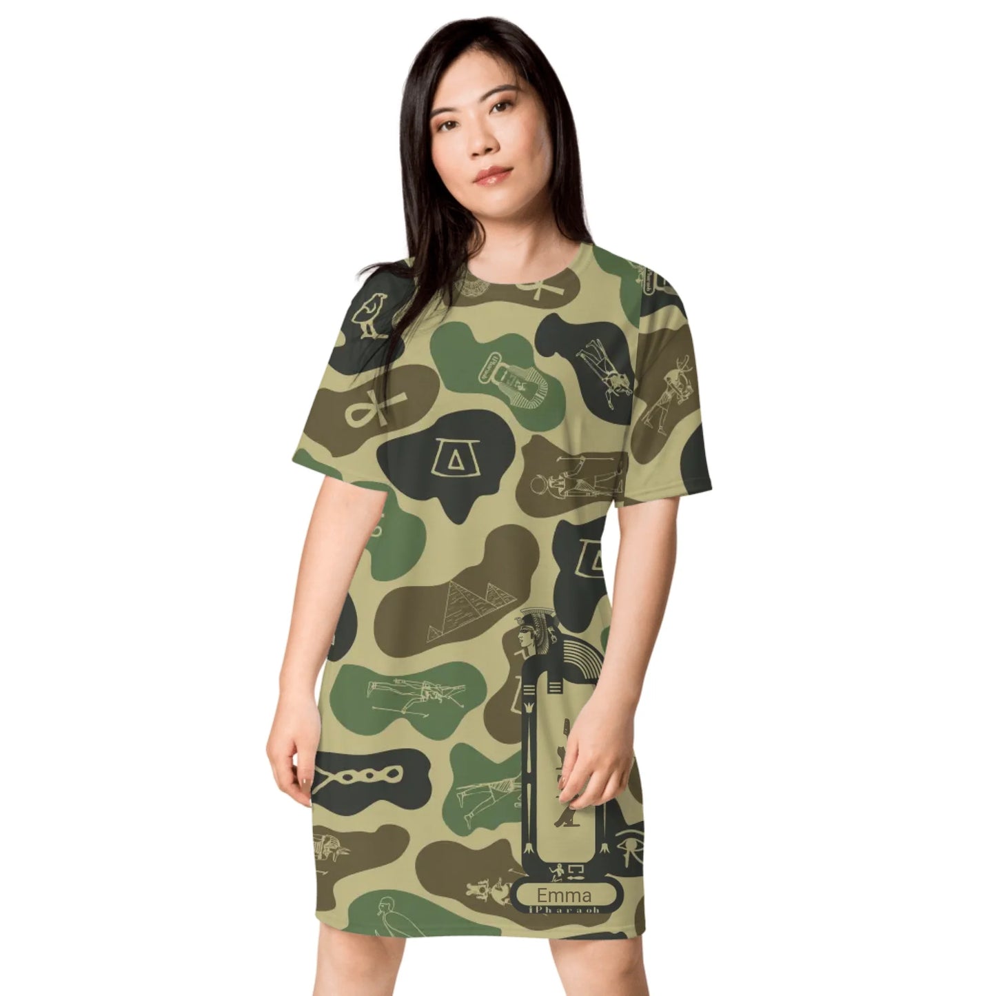 Custom Name T-Shirt Dress – Personalized Camouflage Print Dress - Olive Drab