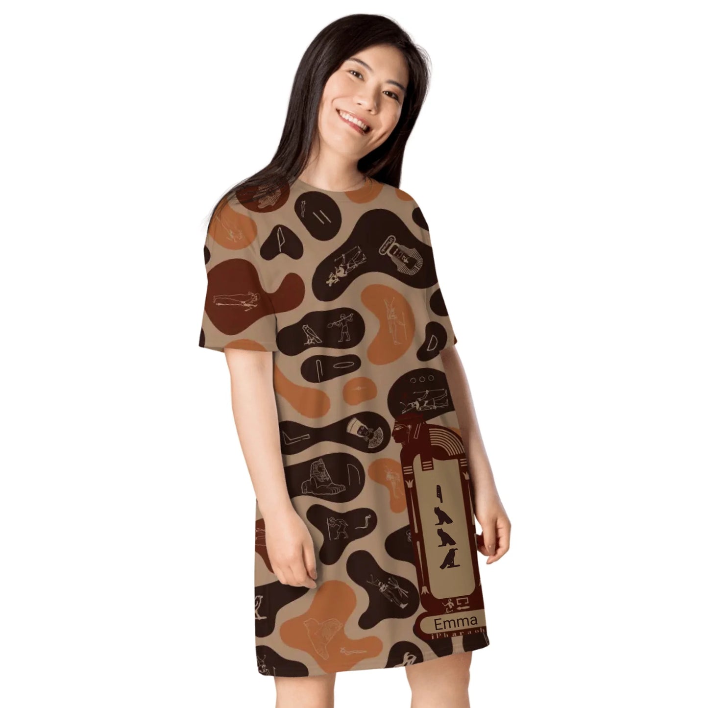 Custom Name T-Shirt Dress – Personalized Camouflage Print Dress | Burnt Sand