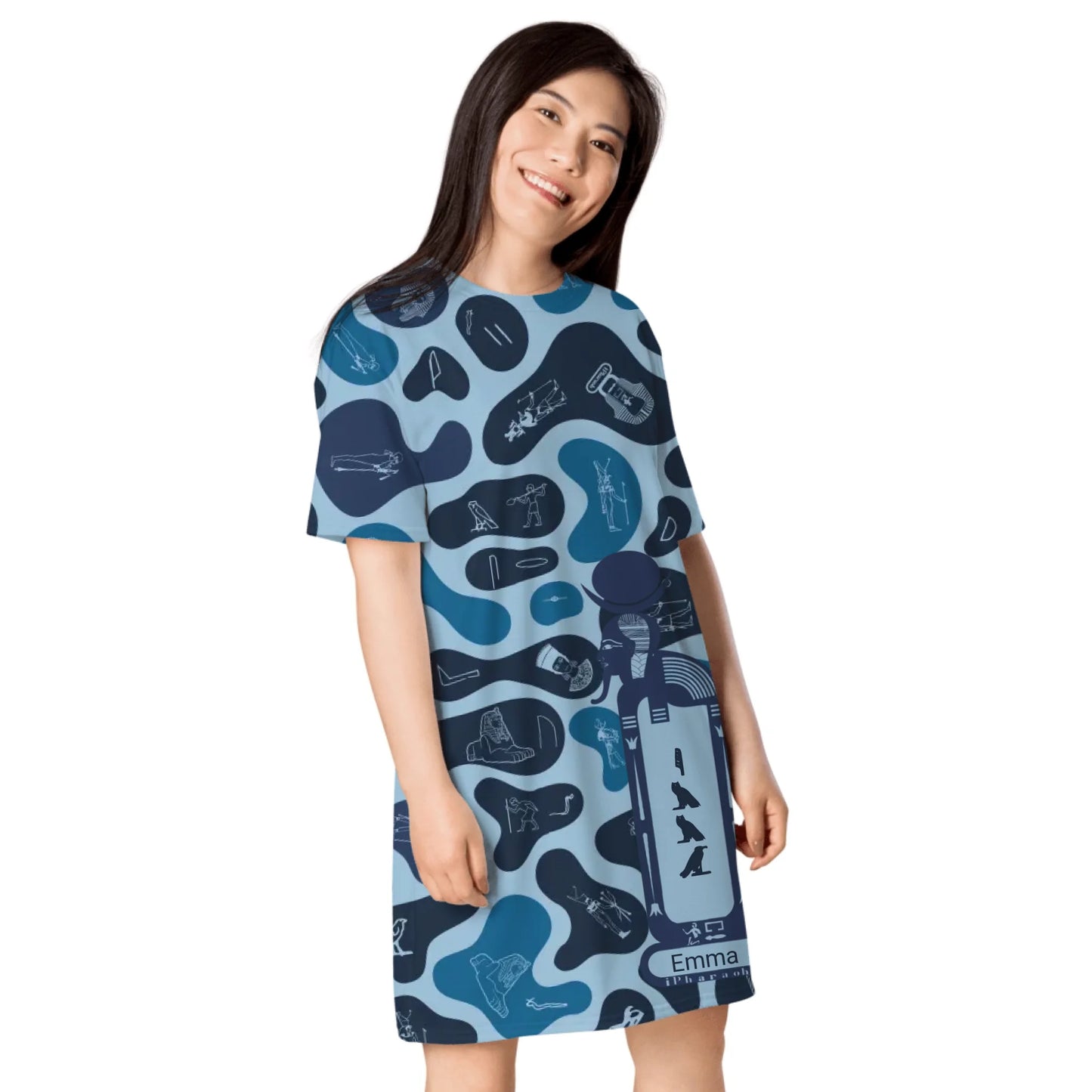 Custom Name T-Shirt Dress – Personalized Camouflage Print Dress | Deep Ocean