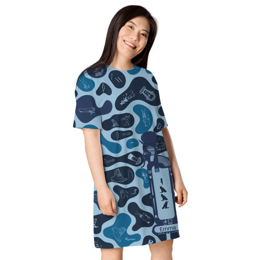 Custom Name T-Shirt Dress – Personalized Camouflage Print Dress | Deep Ocean