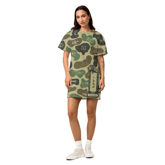Custom Name T-Shirt Cotton Dress – Personalized Camouflage Print Dress | Olive Drab