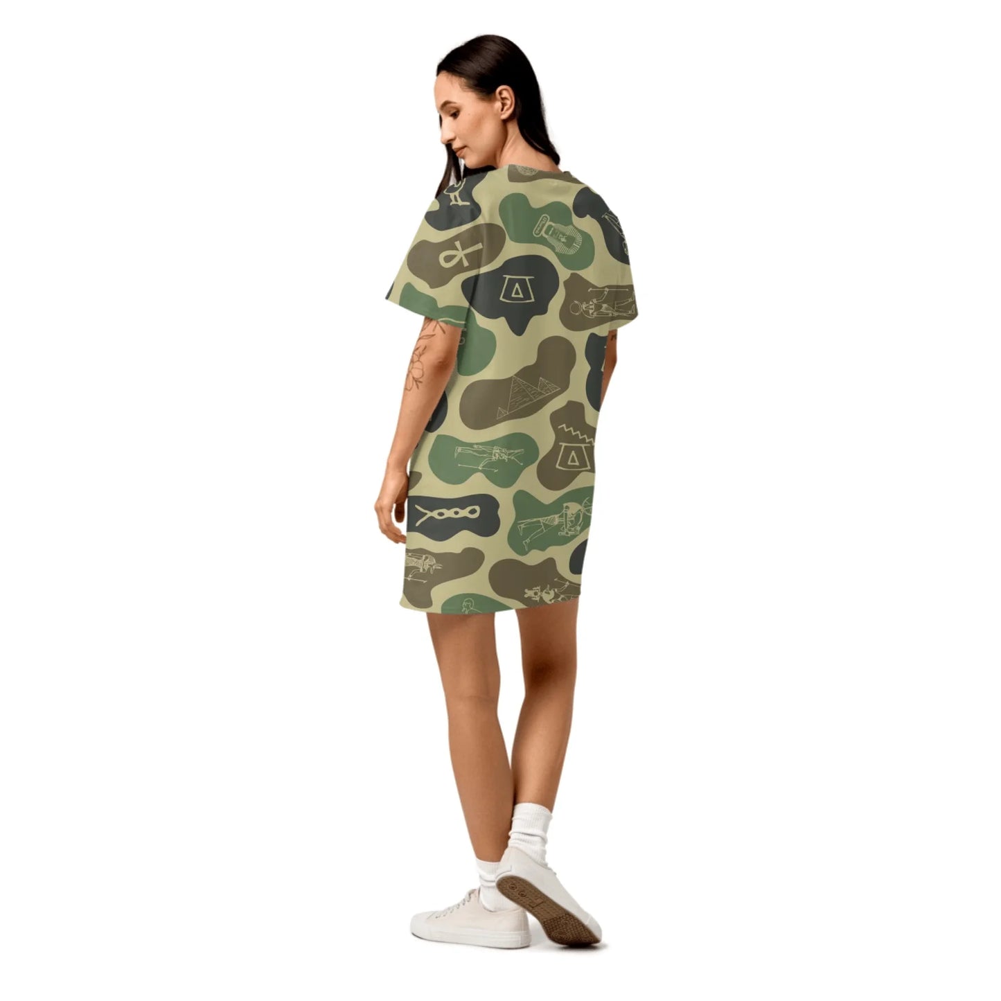 Custom Name T-Shirt Cotton Dress – Personalized Camouflage Print Dress | Olive Drab