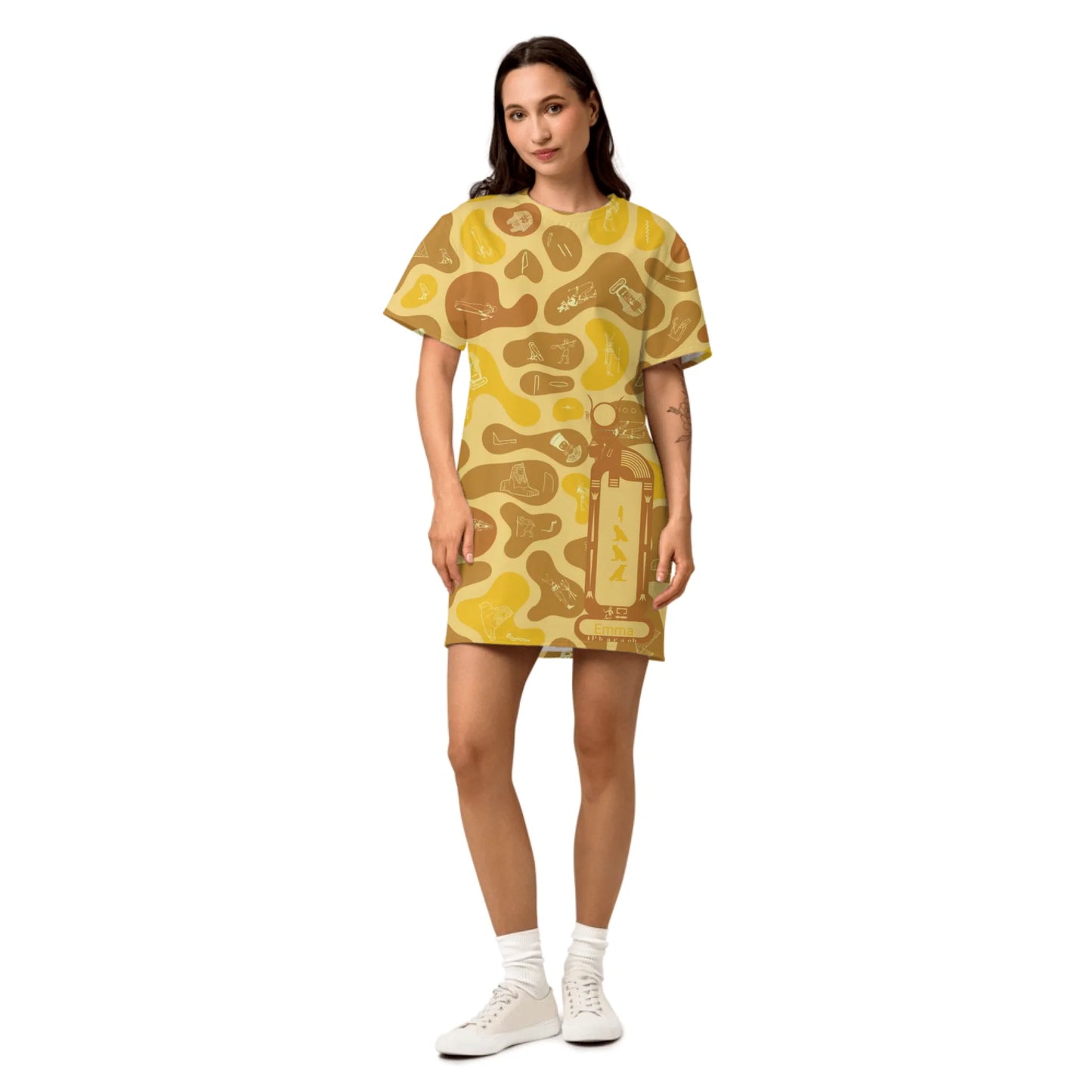 Custom Name T-Shirt Cotton Dress – Personalized Camouflage Print Dress | Desert Sand