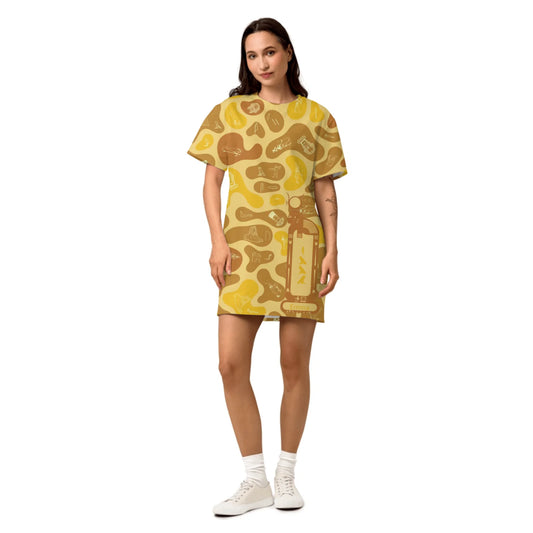 Custom Name T-Shirt Cotton Dress – Personalized Camouflage Print Dress | Desert Sand
