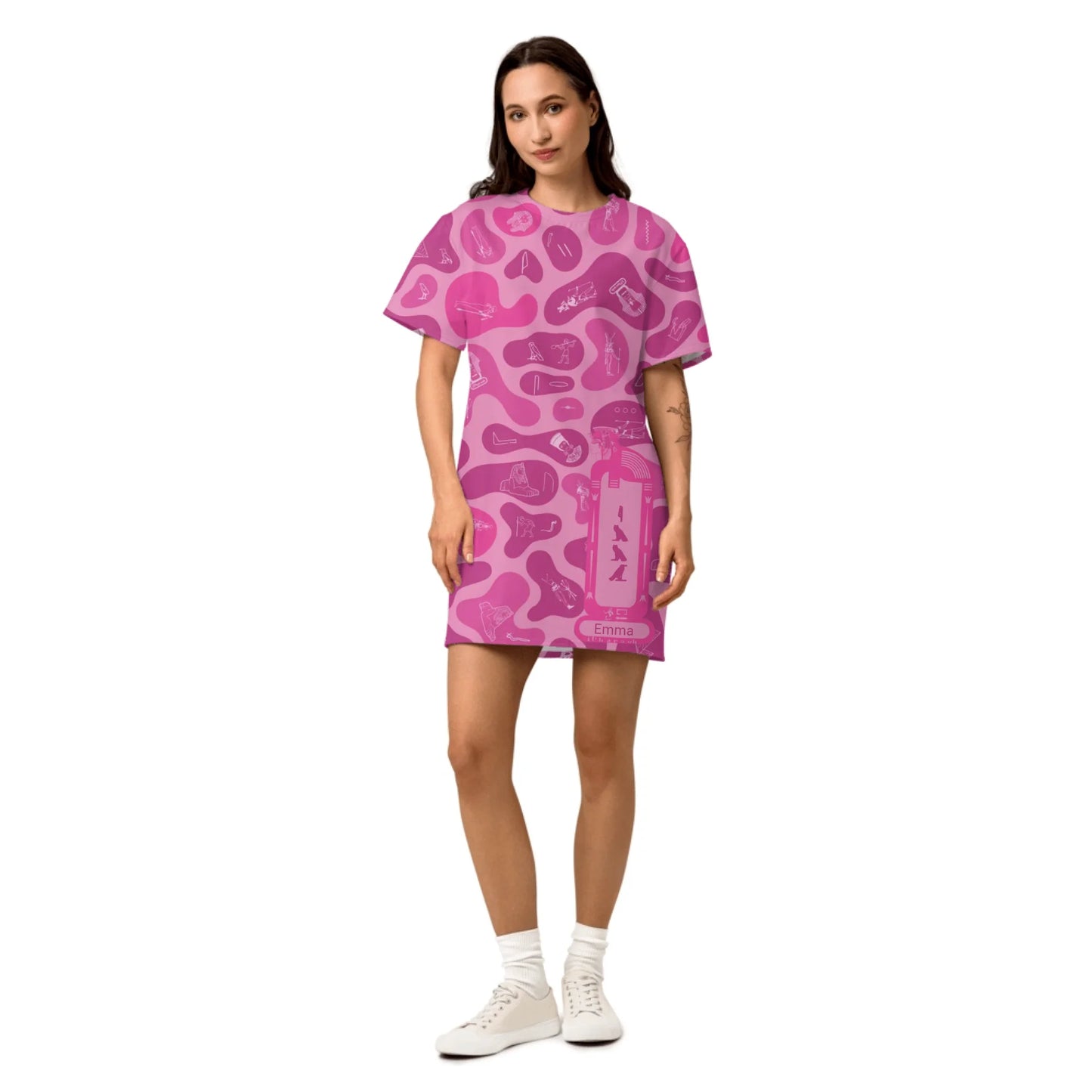Custom Name T-Shirt Cotton Dress – Personalized Camouflage Print Dress | Vibrant Lotus