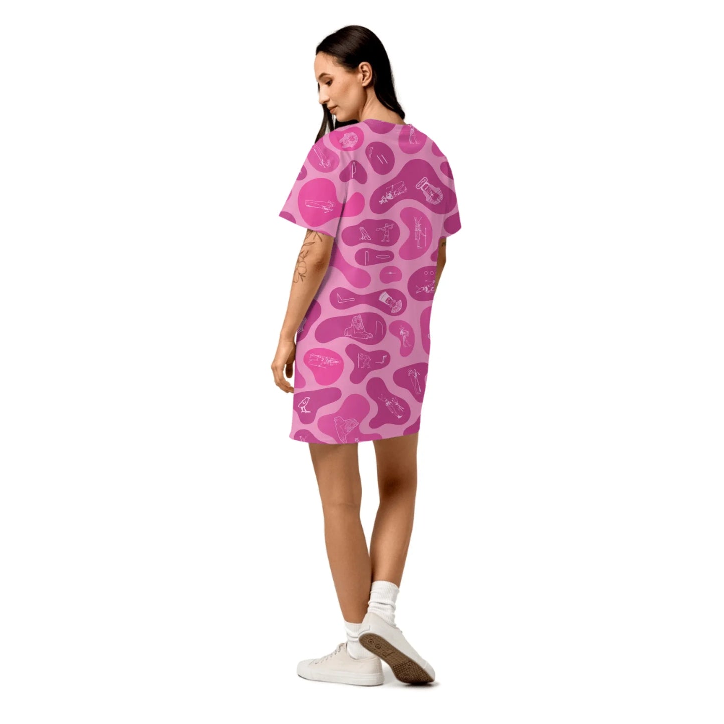 Custom Name T-Shirt Cotton Dress – Personalized Camouflage Print Dress | Vibrant Lotus
