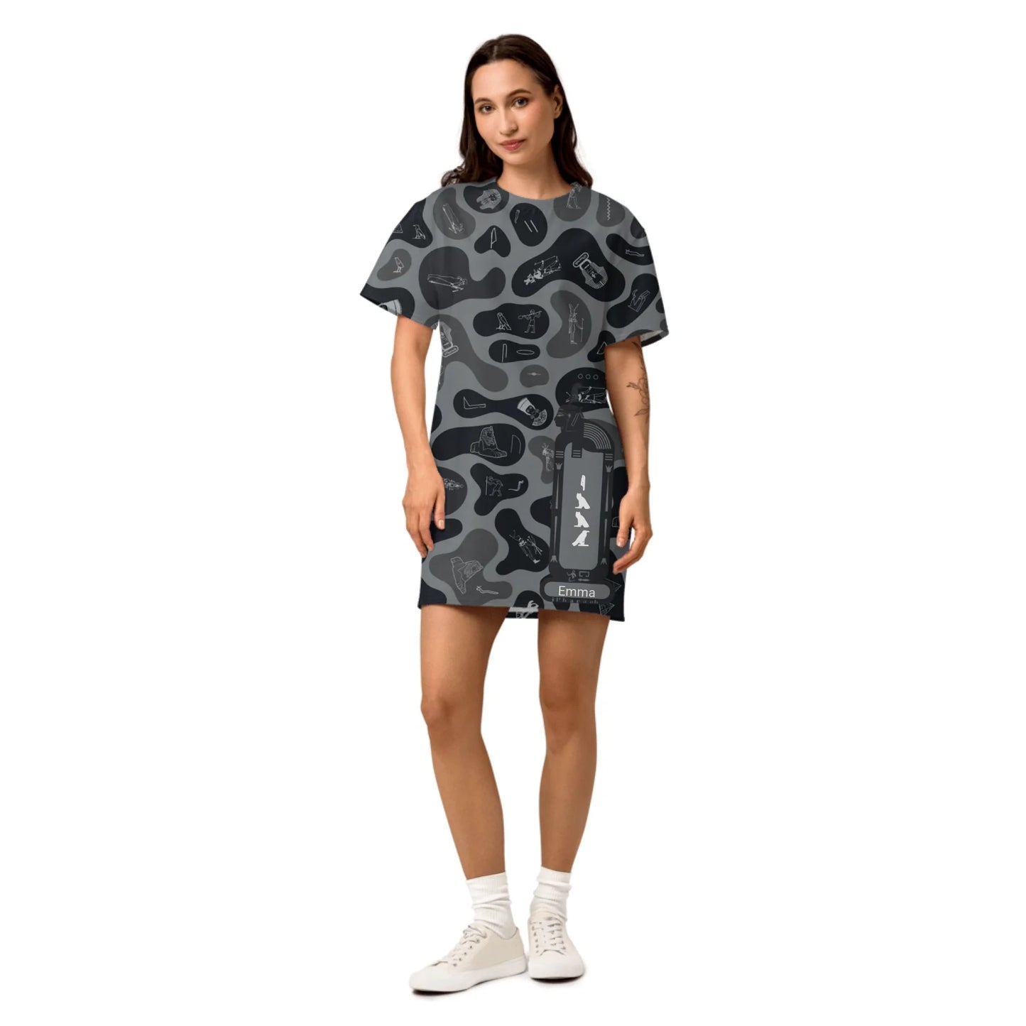 Custom Name T-Shirt Cotton Dress – Personalized Camouflage Print Dress | Shadow
