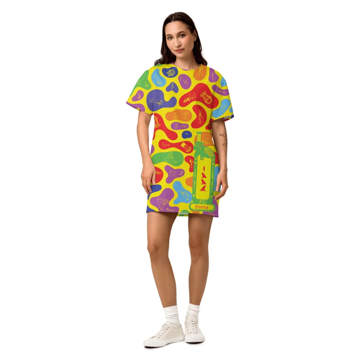 Custom Name T-Shirt Cotton Dress – Personalized Camouflage Print Dress | Prism Spectrum