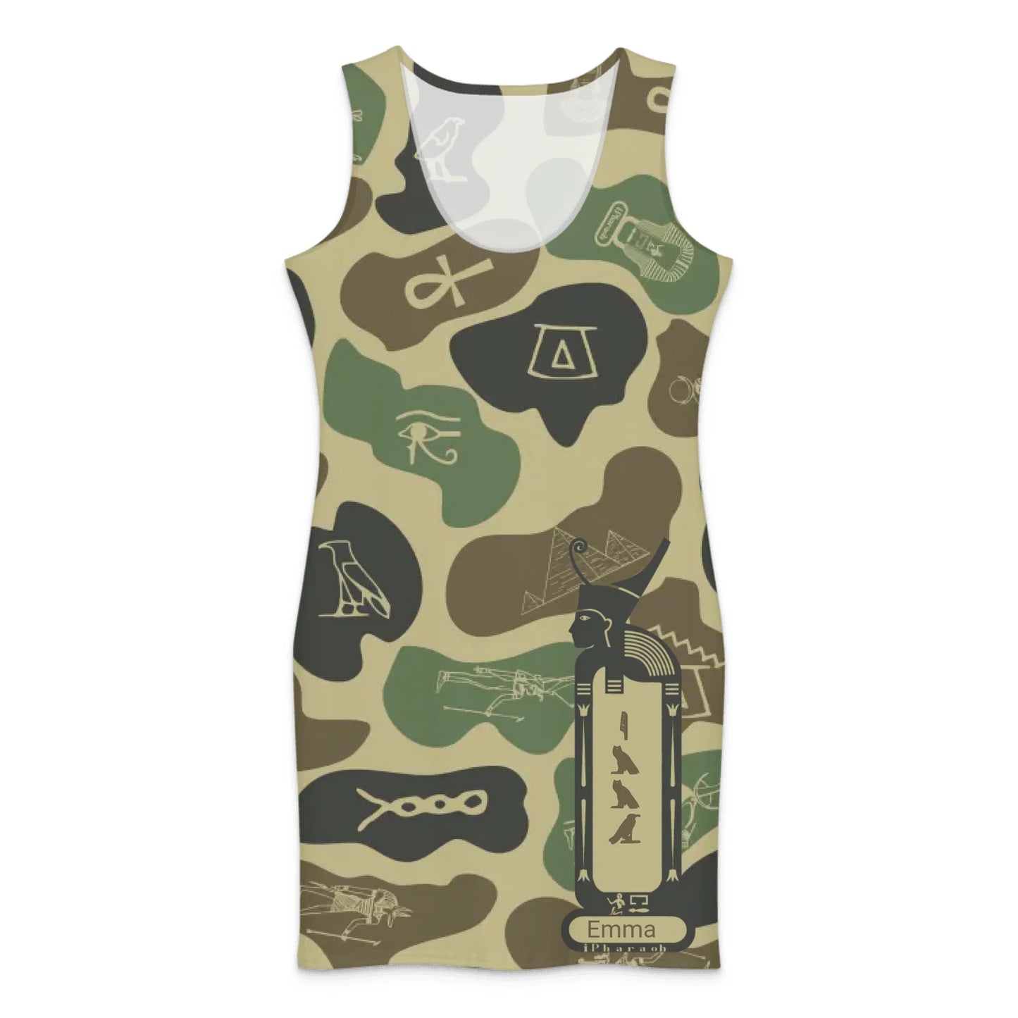 Custom Name Camo Cotton Bodycon Dress – Personalized Camouflage Mini Dress | Olive Drab