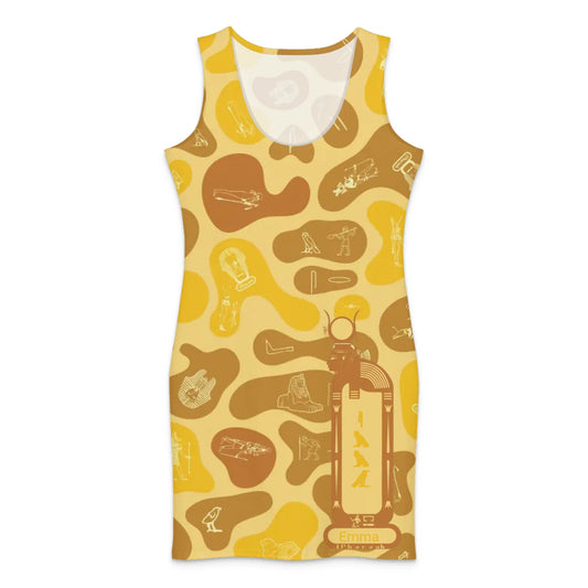 Custom Name Camo Cotton Bodycon Dress – Personalized Camouflage Mini Dress | Desert Sand